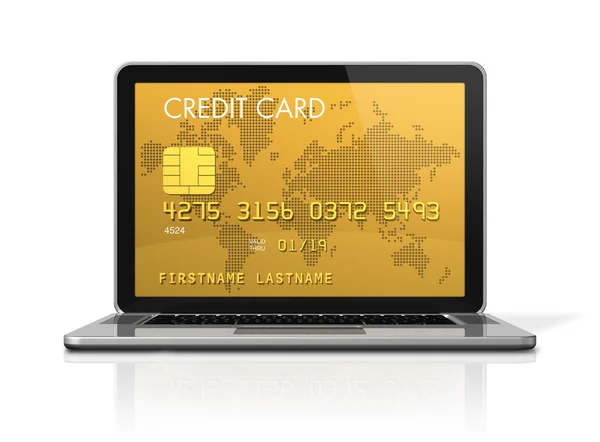 Zlatá kreditní kartu na obrazovce přenosného počítače — Stock fotografie