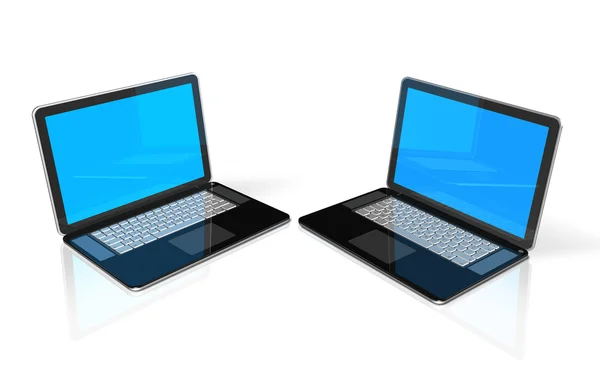 Två svarta bärbara datorer isolerad på vit — Stockfoto