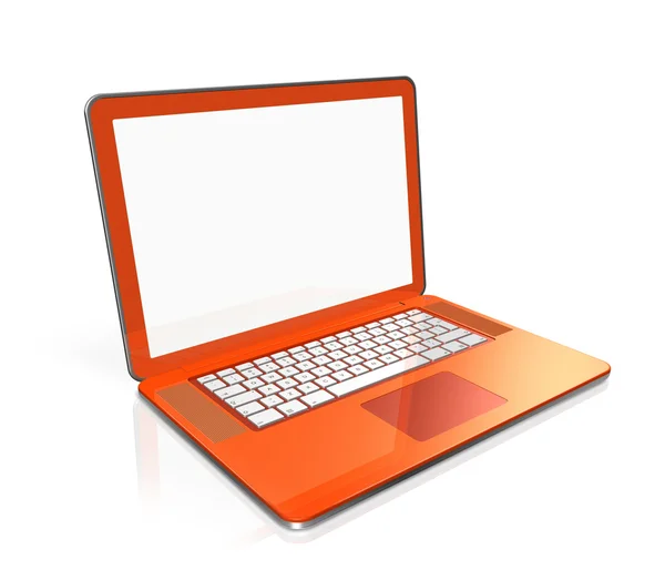 白で隔離されるオレンジ色のラップトップ コンピューター — ストック写真