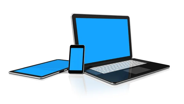 Dizüstü bilgisayar, cep telefonu ve dijital tablet pc bilgisayar — Stok fotoğraf