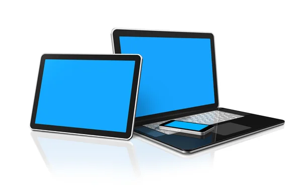 Computer portatile, telefono cellulare e computer tablet digitale — Foto Stock
