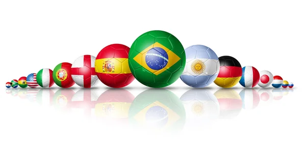 Calcio gruppo di palloni da calcio con bandiere squadre — Foto Stock