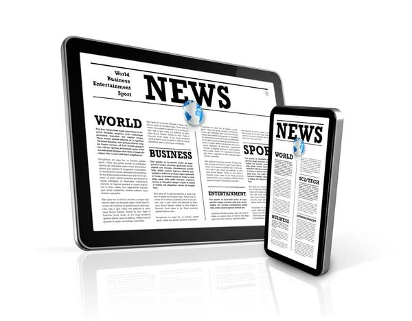 stock image News on mobile phone and digital tablet pc computer