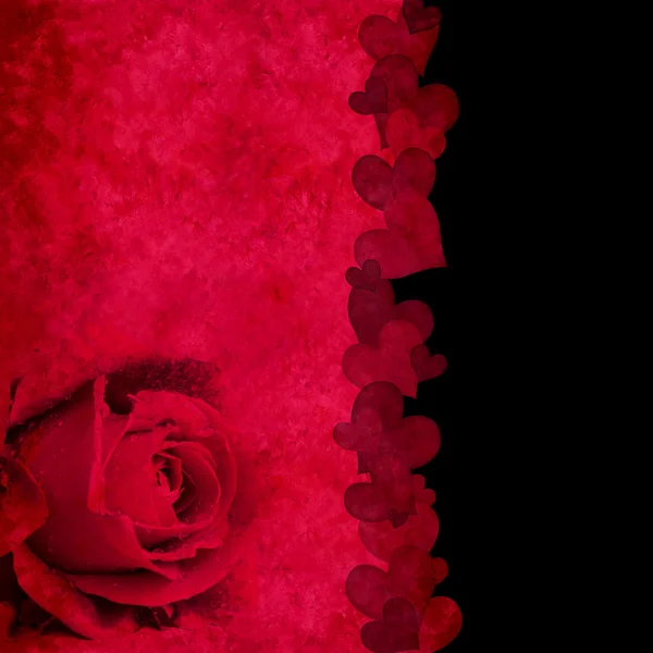 Rode en zwarte kaart met roos en harten — Stockfoto