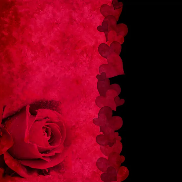Rode en zwarte kaart met roos en harten Stockfoto