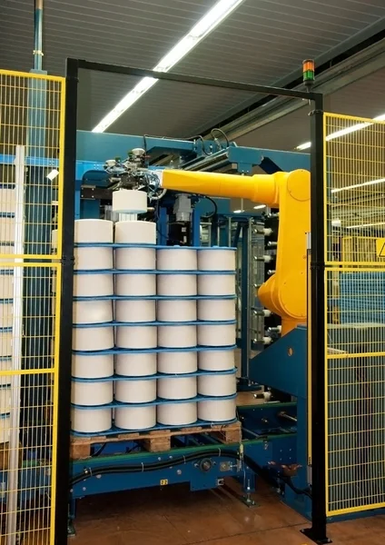 Textielindustrie (denim) - weven en kromtrekken — Stockfoto