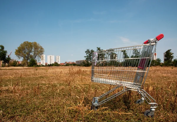 Carro de compras roto en la naturaleza — Foto de Stock
