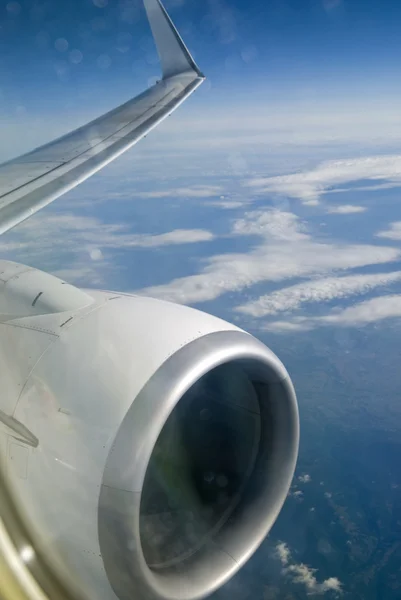 stock image Plane wing with engine.