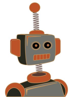 Retro cartoon robot portrait chunky line illustration clipart
