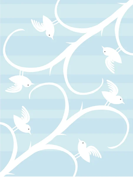 Birds on tree stalks silhouette accented by blue strips — Stock Vector