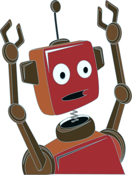 Cartoon Robot sorpreso espressione sollevato braccia artiglio — Vettoriale Stock