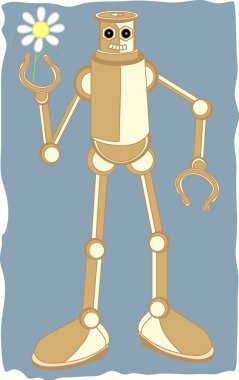 Robot holding daisy flower inside claw hand clipart