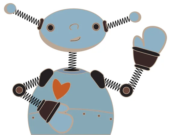可爱的蓝色机器人挥动的卡通插图 — 图库矢量图片