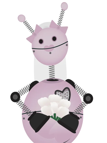 Pale Pink Robot Bride holds bouquet — Stock Vector