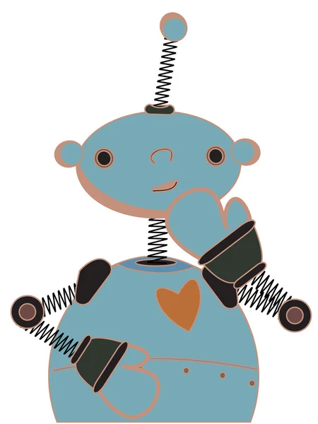 Verlegen blauwe kind robot illustratie — Stockvector