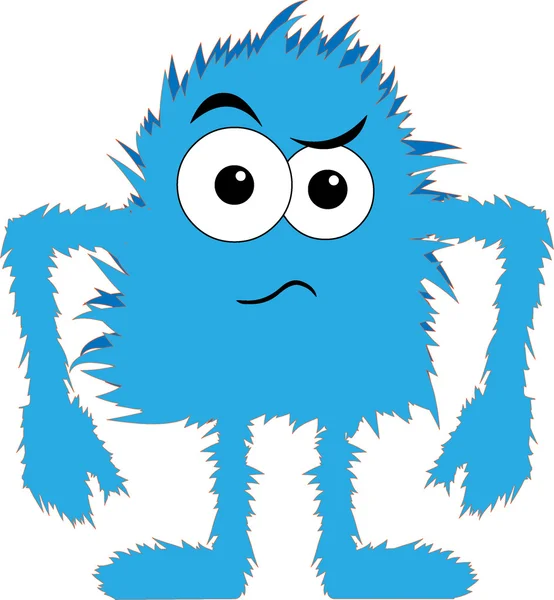 Blue furry monster upset face — Stock Vector