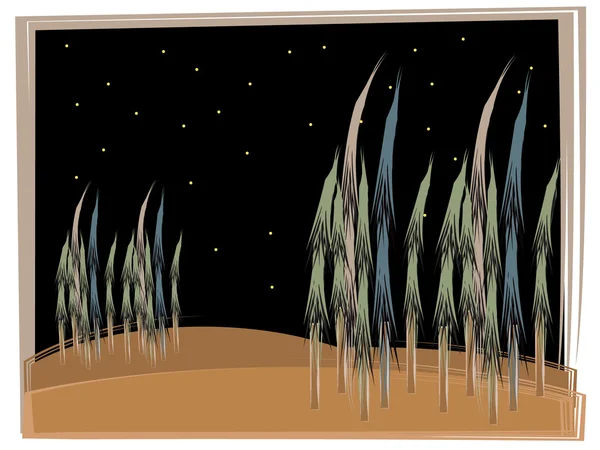 Illustration sommaire de la forêt colorée surréaliste la nuit — Image vectorielle
