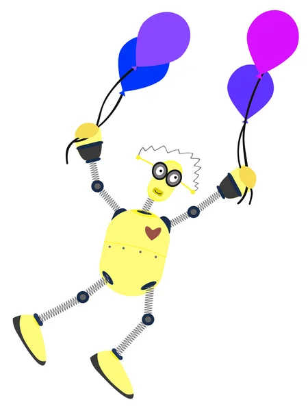 Sarı robot el ile balon yüzen — Stok Vektör