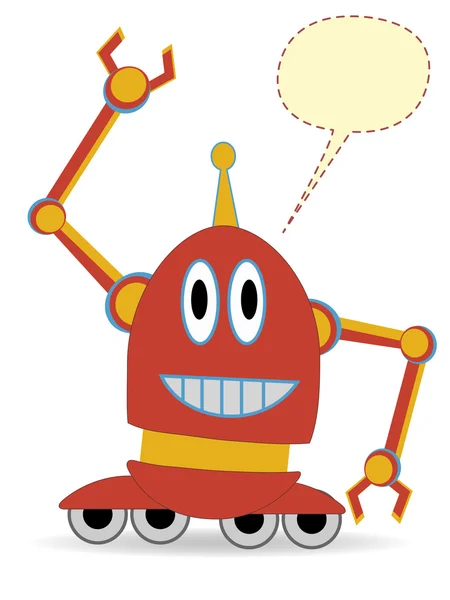 Cartoon Red Robot Waving blank chat bubble — Stock Vector
