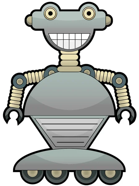 Серый робот с большой улыбкой на ногах — стоковый вектор