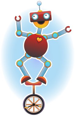 Colorful Bright Robot balancing on unicycle clipart