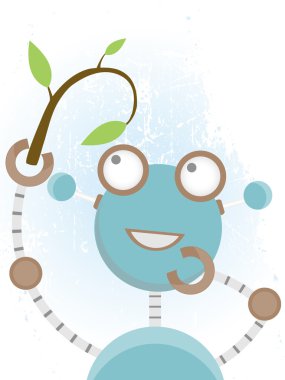 Robot looking at plant clipart