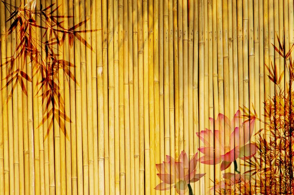 莲花和竹子背景 — 图库照片