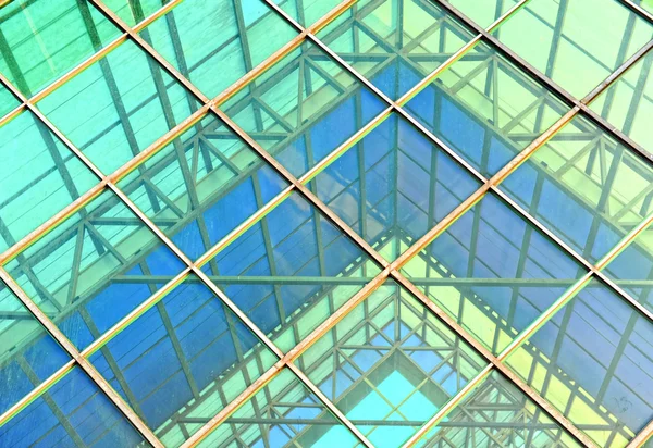 Escritório contemporâneo edifício azul parede de vidro detalhe — Fotografia de Stock