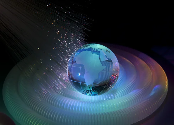 Style de technologie de carte du monde sur fond de fibre optique — Photo