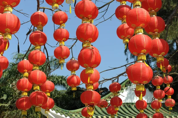 Festive chinese red lantern decorations — Stock Photo, Image