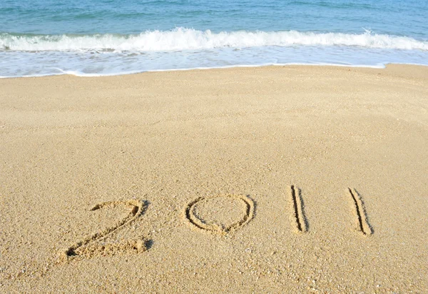 New year message on the sand beach — Stock Photo, Image