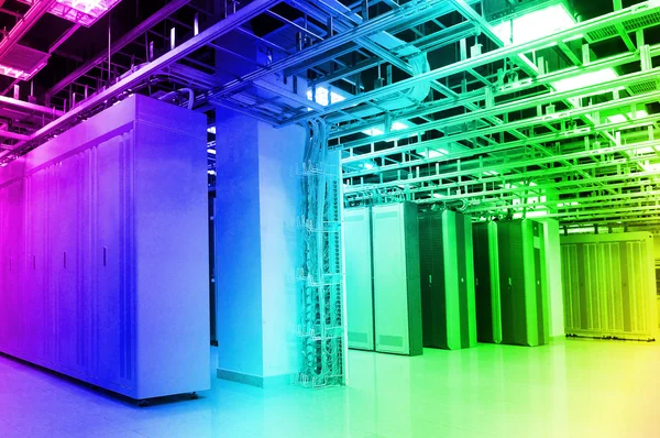 stock image Network cables and servers in a technology data center