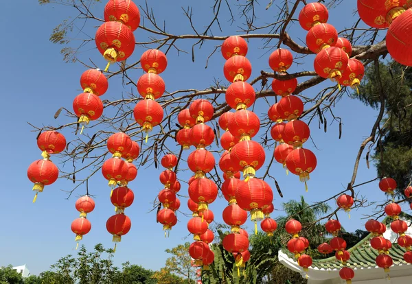 Εορταστική Κινέζων κόκκινων φαναριών διακοσμήσεις — Φωτογραφία Αρχείου