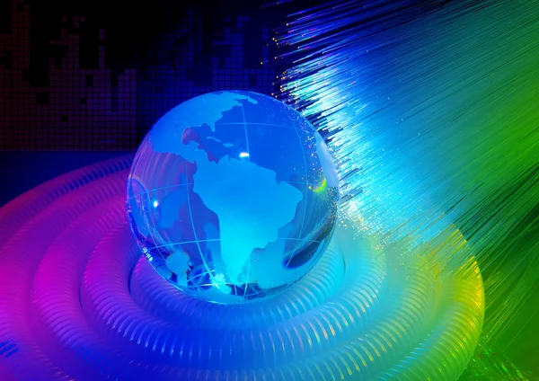Estilo de tecnología de mapa mundial contra fondo de fibra óptica —  Fotos de Stock