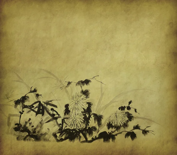 Crisantemo con conjunto de fondo abstracto pintado — Foto de Stock