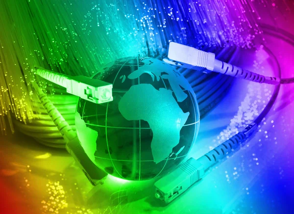 Estilo de tecnologia de mapa mundial contra fundo de fibra óptica — Fotografia de Stock