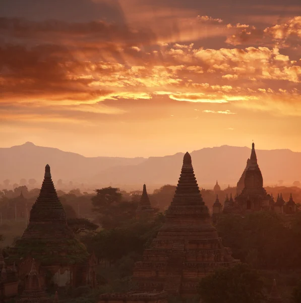 Bagan vid solnedgången i myanmar — Stockfoto