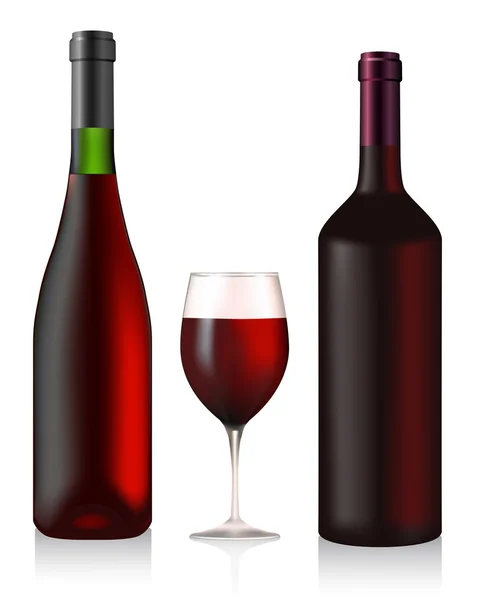 Deux bouteilles et verre avec vin rouge — Image vectorielle