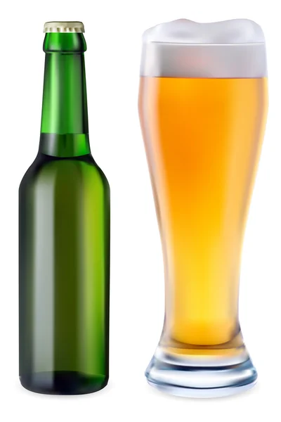 Bier im Glas und grüne Flasche Bier — Stockvektor