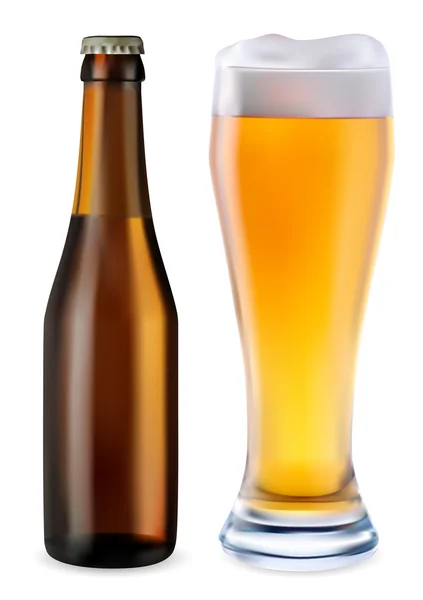 Piwo w szkło i ciemna butelka piwa — Wektor stockowy