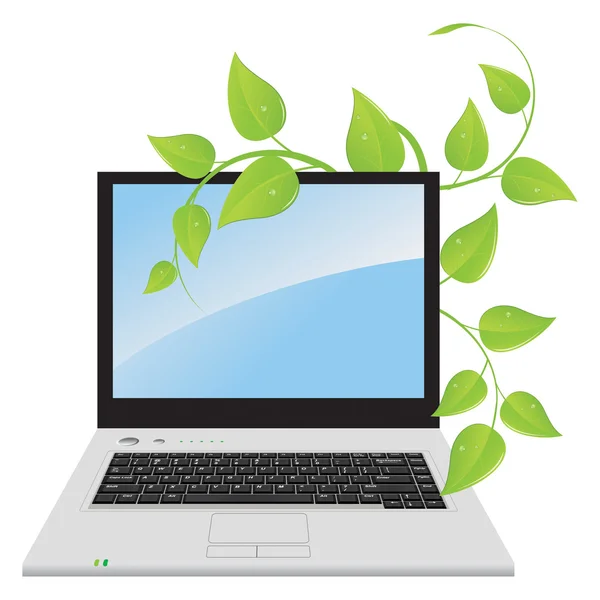 Egy laptop-val egy növény — Stock Vector
