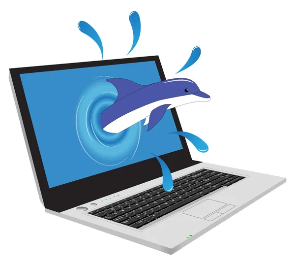 A dolphin and a laptop — Stock Vector