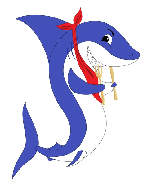 En haj med gaffel och kniv — Stock vektor