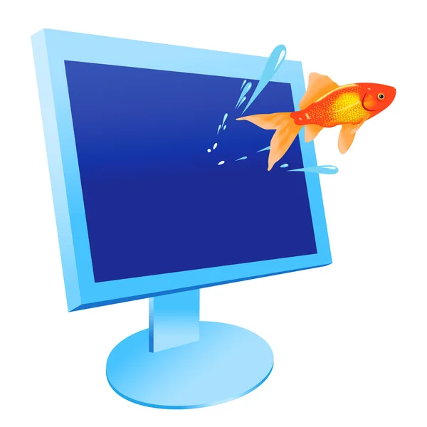 Peixe e monitor —  Vetores de Stock