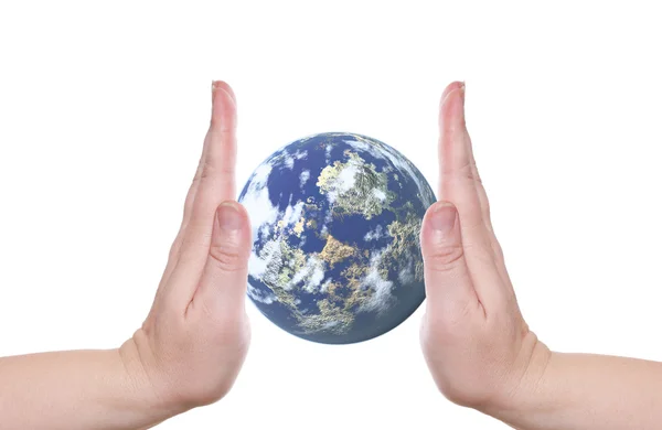 Planet in palms — Stock Photo, Image