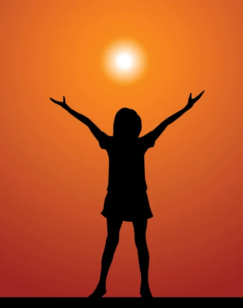 Дівчина і захід сонця — стоковий вектор