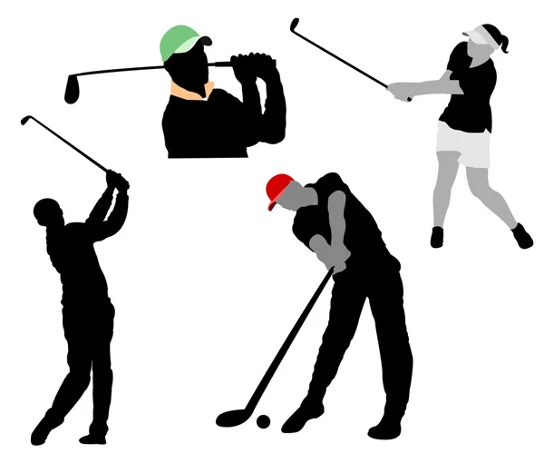 Siluetas de jugadores en un golf — Vector de stock