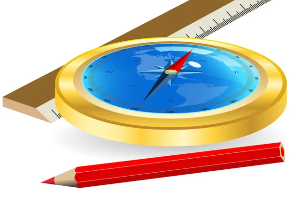 Kompas en rood potlood — Stockvector