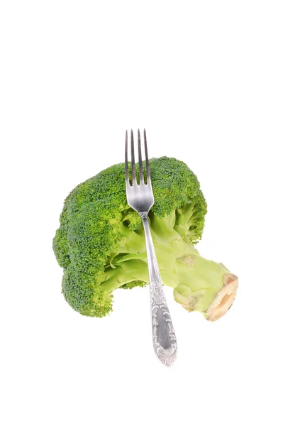 Brokoli üzerine beyaz izole çatal ile — Stok fotoğraf