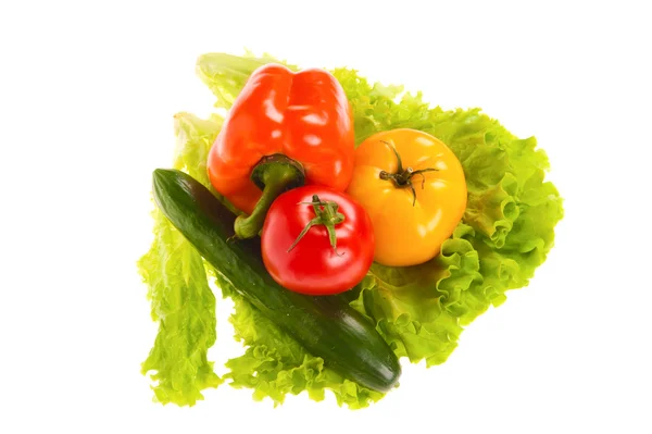 Yeşil salata ve domates izole beyaz zemin üzerine — Stok fotoğraf